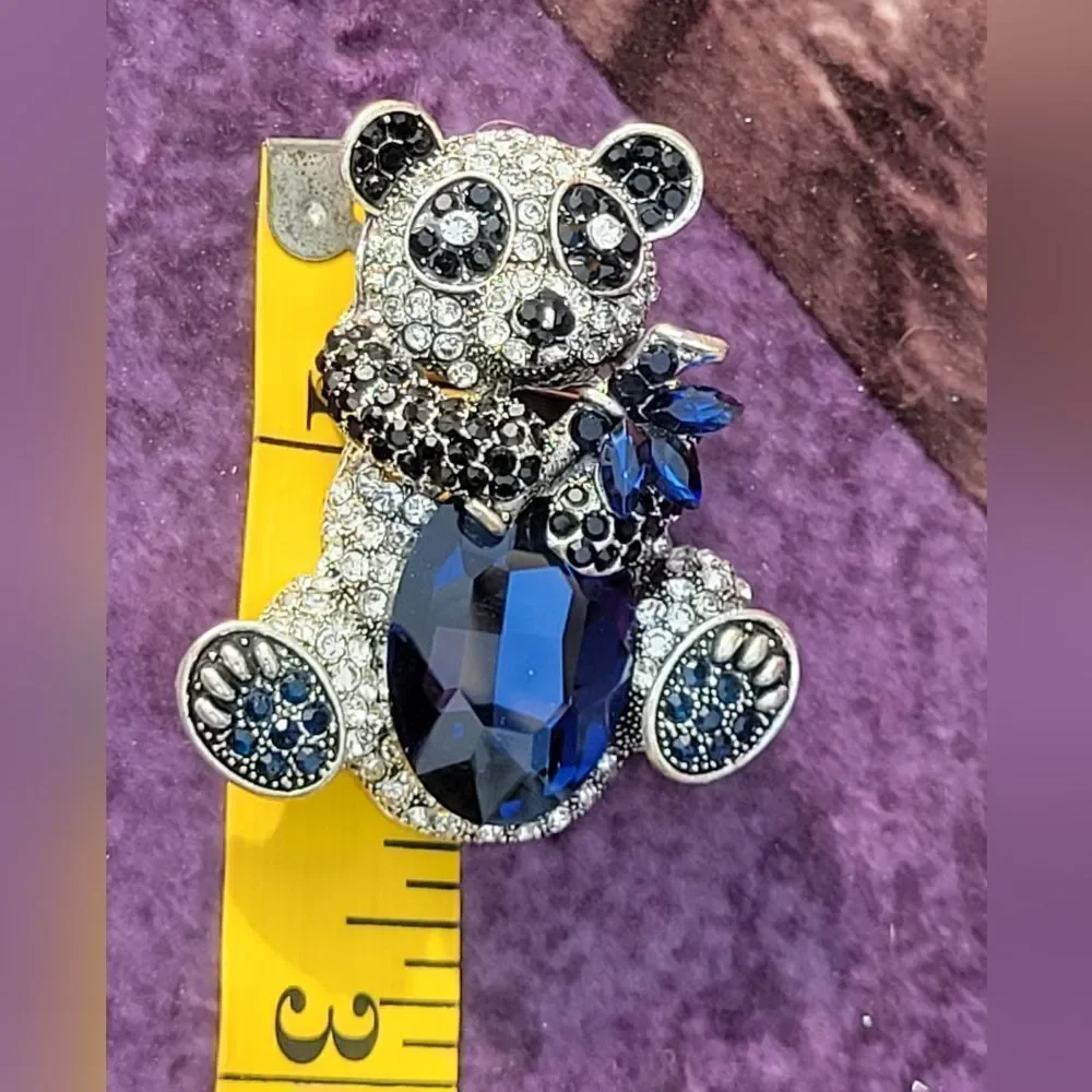 Crystal Blue Glass Panda Brooch